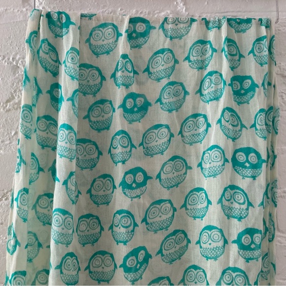 Amici Owl Print Scarf Lightweight Fringe Trim Boho Fairy Whimsigoth 64” x 24” - Picture 6 of 10